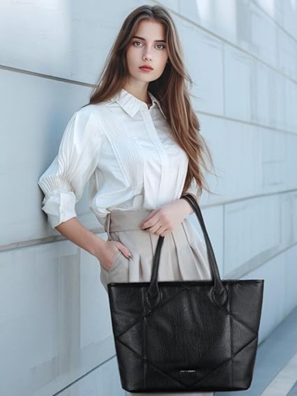 Missnine Quilted Vegan Leather Large Hobo Tote | Zippered Shoulder Bag